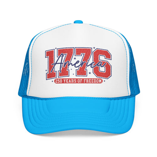 1776 America Trucker Hat — Retro Patriotic Freedom Foam Cap