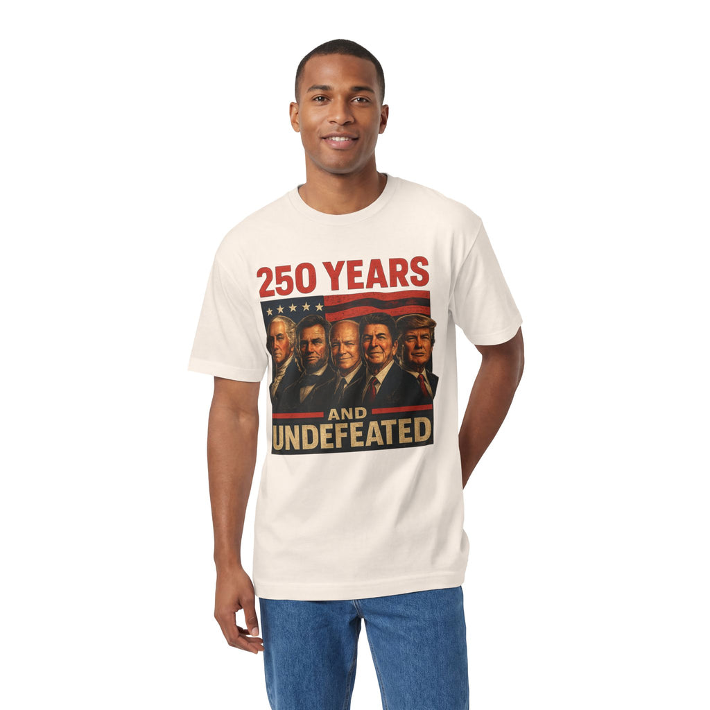 250th Patriotic Presidents Tee — Washington, Lincoln, Eisenhower, Reagan & Trump