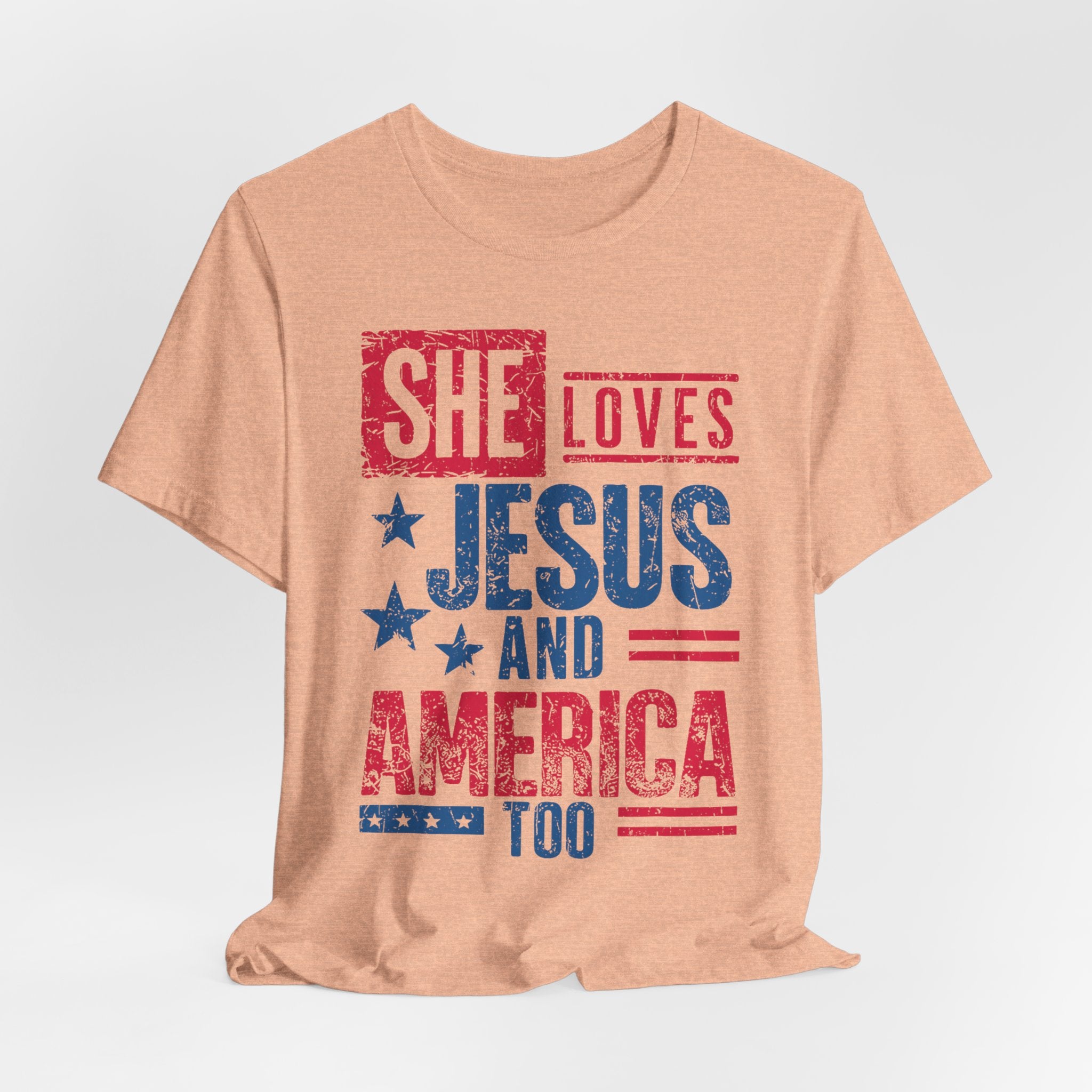 Faith & Freedom Distressed T-Shirt — "She Loves Jesus and America Too"