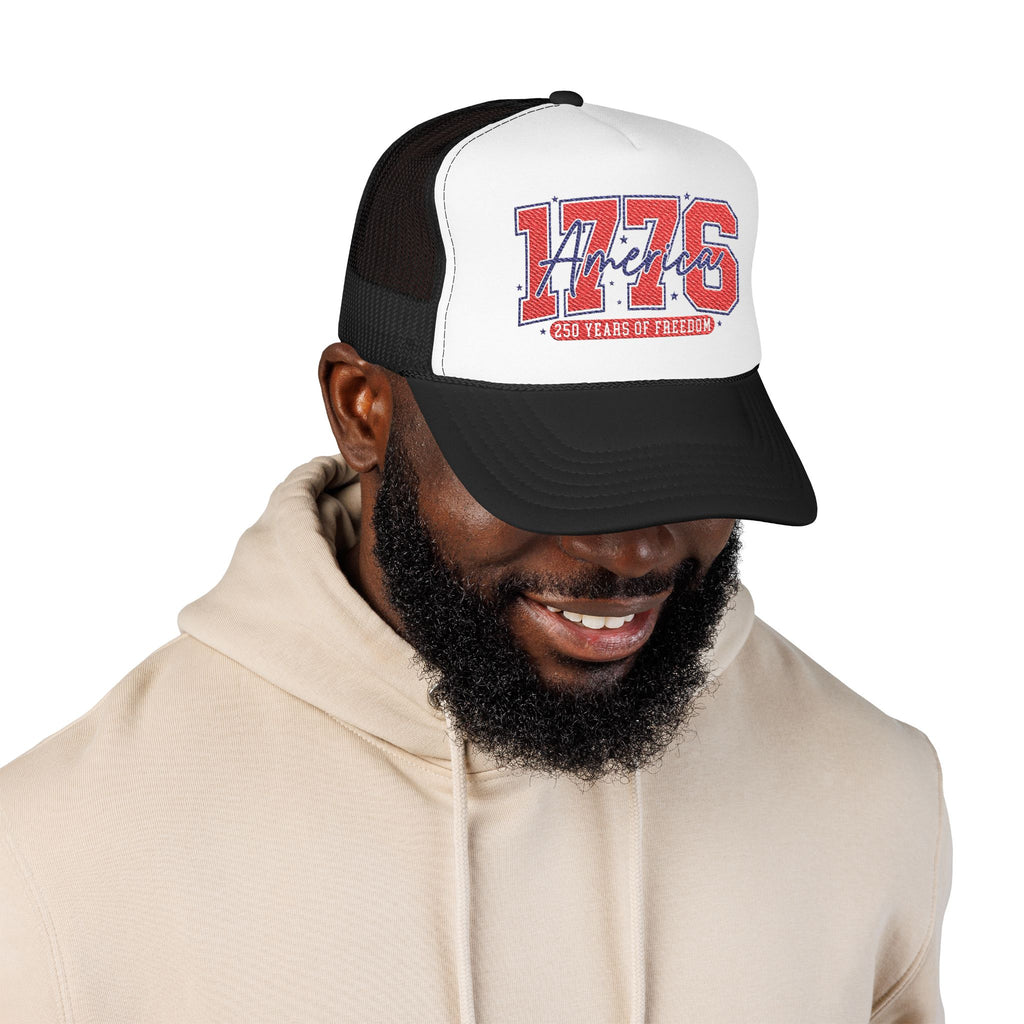 1776 America Trucker Hat — Retro Patriotic Freedom Foam Cap