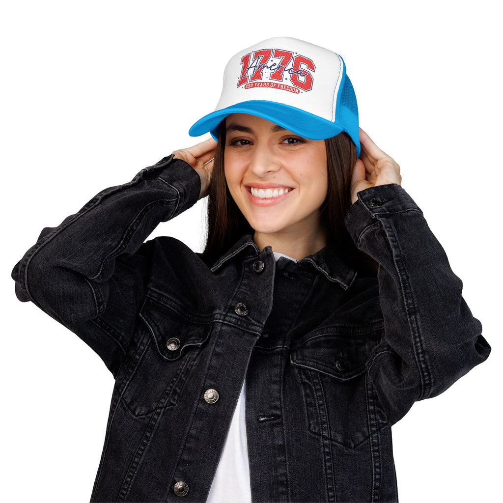 1776 America Trucker Hat — Retro Patriotic Freedom Foam Cap