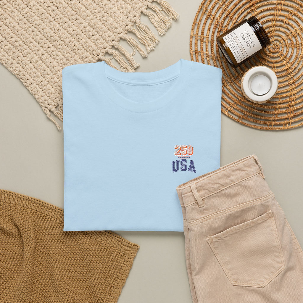 Patriotic 'USA 250' Tee Embroidery - Small Chest Graphic