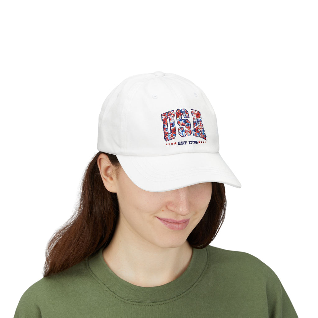Patriotic Floral Dad Cap — Vintage American Flag Flower Baseball Hat