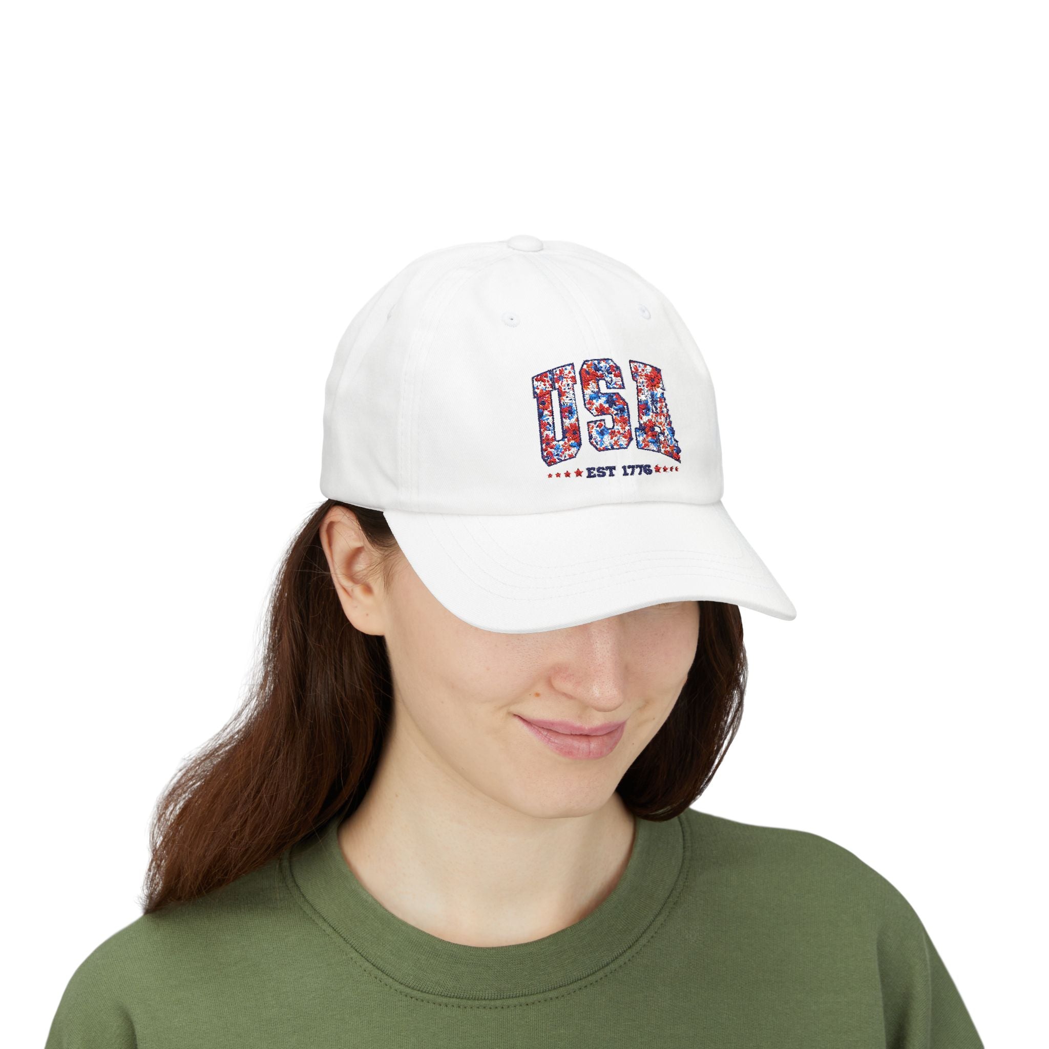 Patriotic Floral Dad Cap — Vintage American Flag Flower Baseball Hat