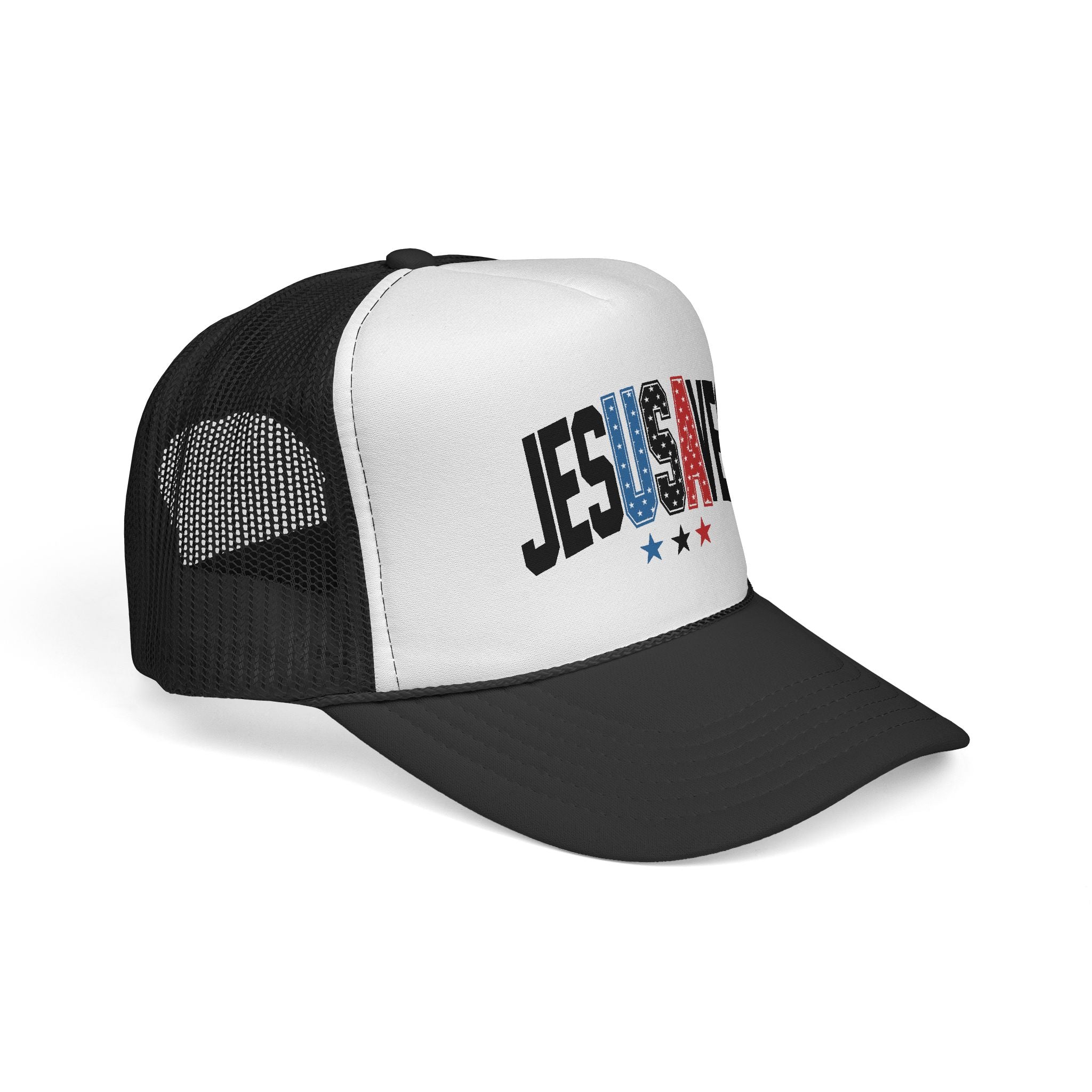 Jesus Saves Trucker Cap — Patriotic Christian Mesh Hat