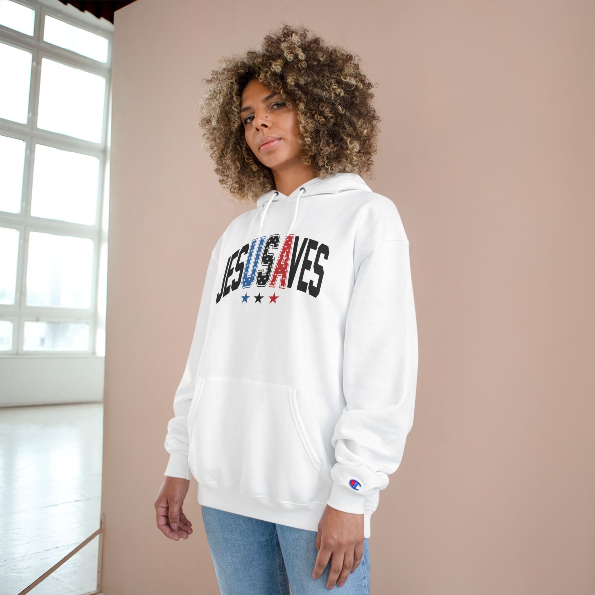Jesus Saves Hoodie — Patriotic Christian Champion-Style Pullover