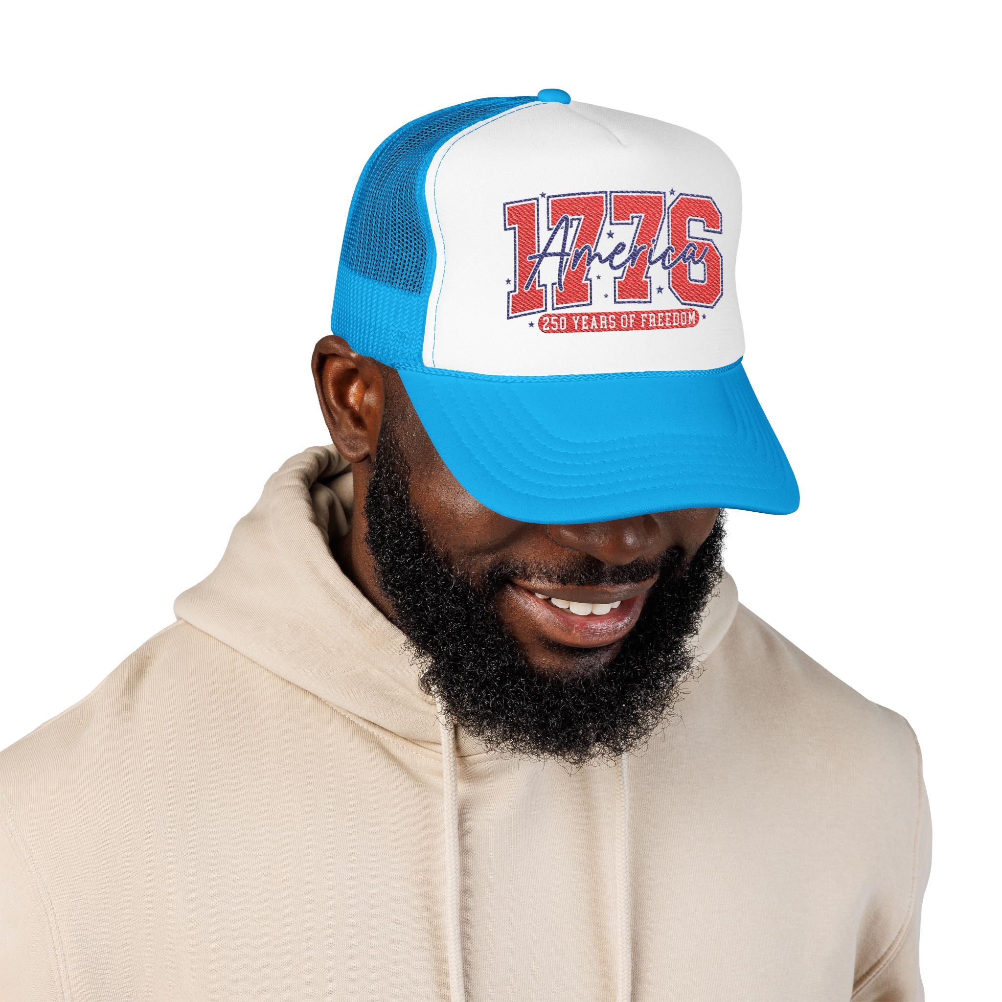 1776 America Trucker Hat — Retro Patriotic Freedom Foam Cap