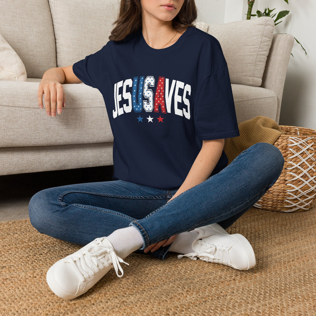 T-Shirt — JESUS SAVES Patriotic Christian Tee (Red White Blue)