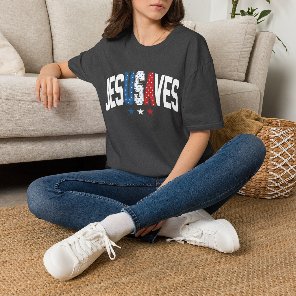 T-Shirt — JESUS SAVES Patriotic Christian Tee (Red White Blue)