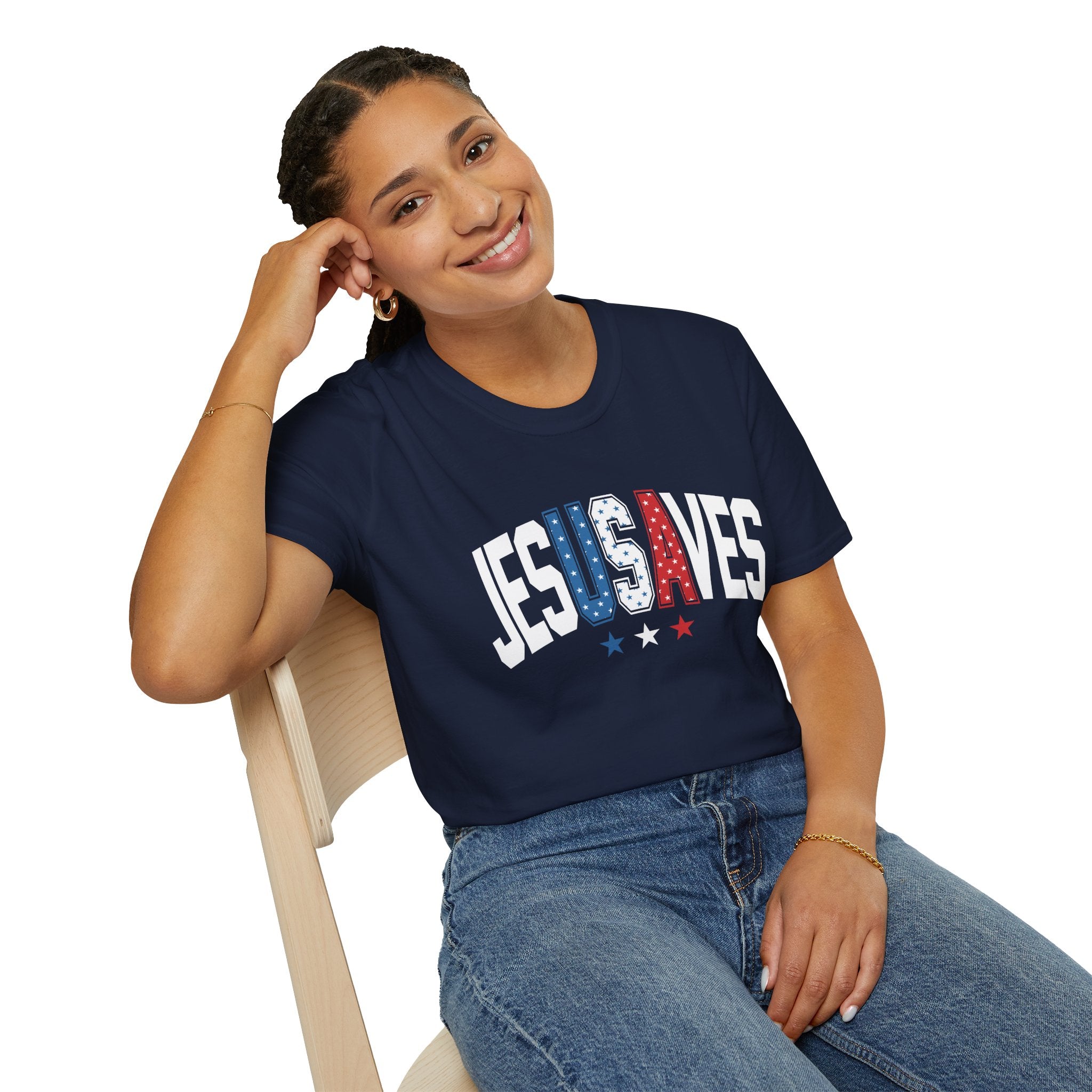 T-Shirt — JESUS SAVES Patriotic Christian Tee (Red White Blue)