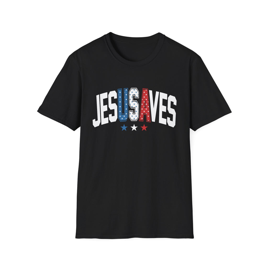 T-Shirt — JESUS SAVES Patriotic Christian Tee (Red White Blue)