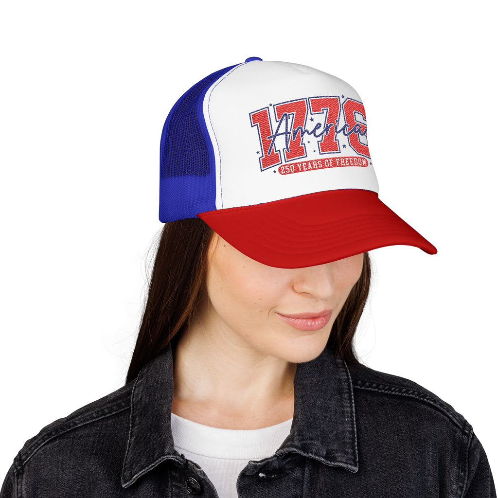 1776 America Trucker Hat — Retro Patriotic Freedom Foam Cap