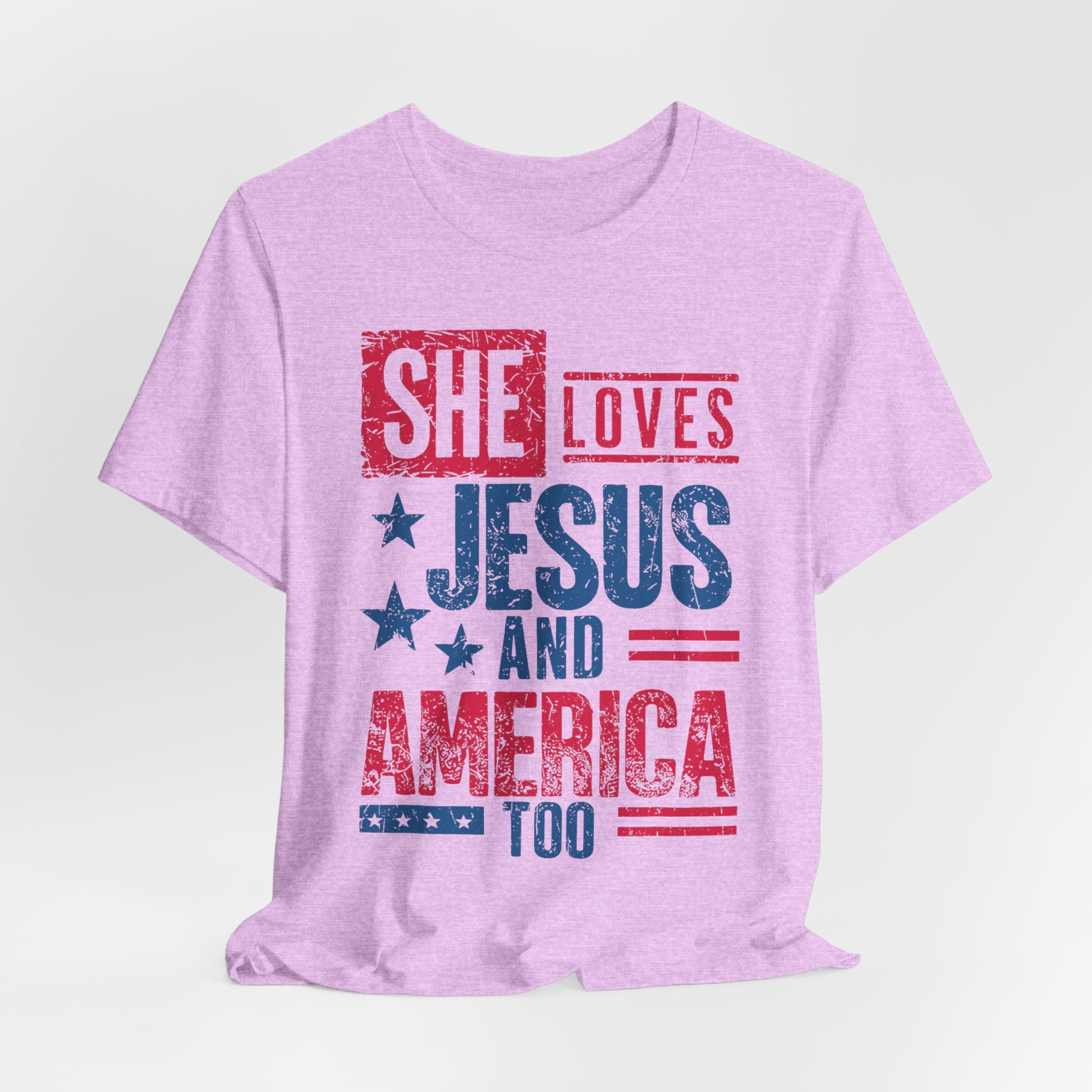 Faith & Freedom Distressed T-Shirt — "She Loves Jesus and America Too"