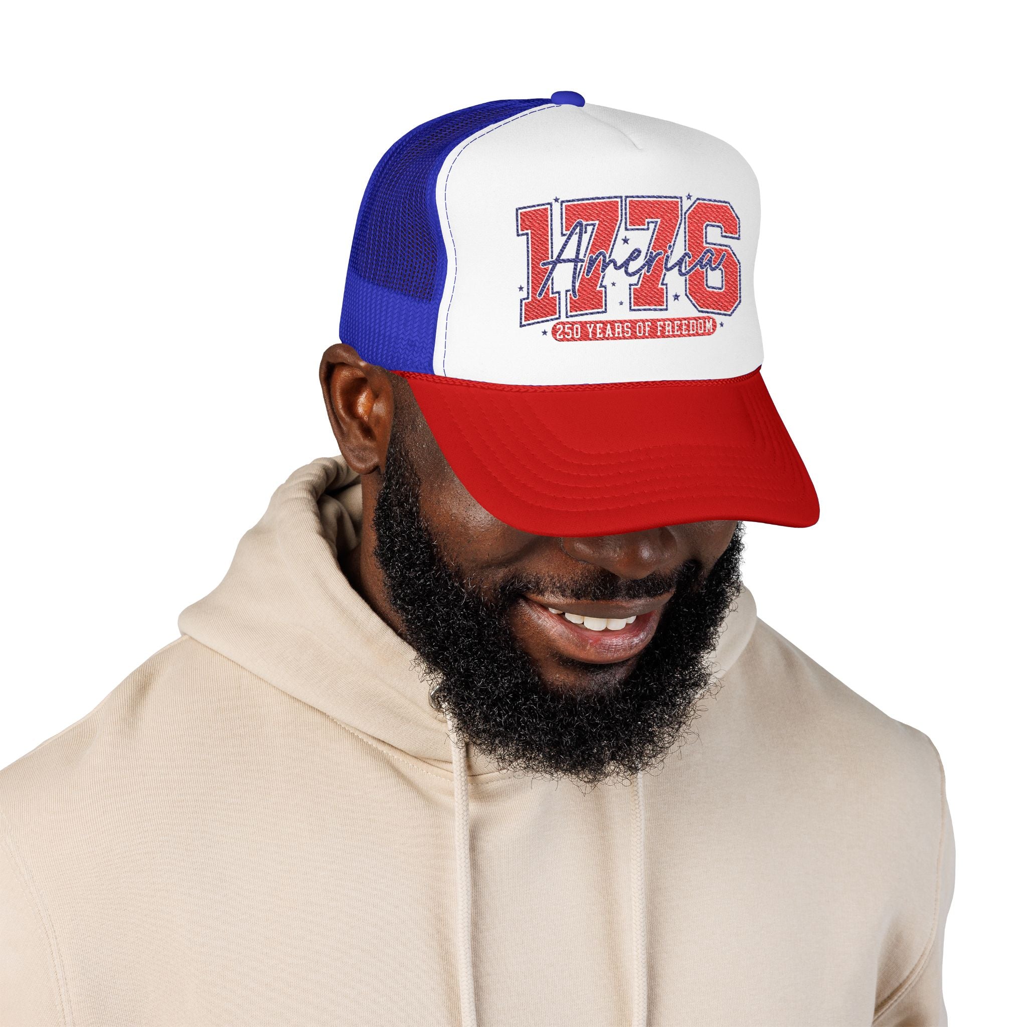 1776 America Trucker Hat — Retro Patriotic Freedom Foam Cap