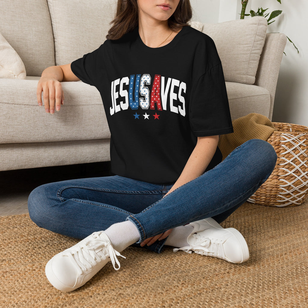 T-Shirt — JESUS SAVES Patriotic Christian Tee (Red White Blue)
