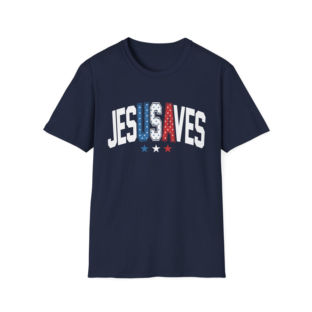 T-Shirt — JESUS SAVES Patriotic Christian Tee (Red White Blue)