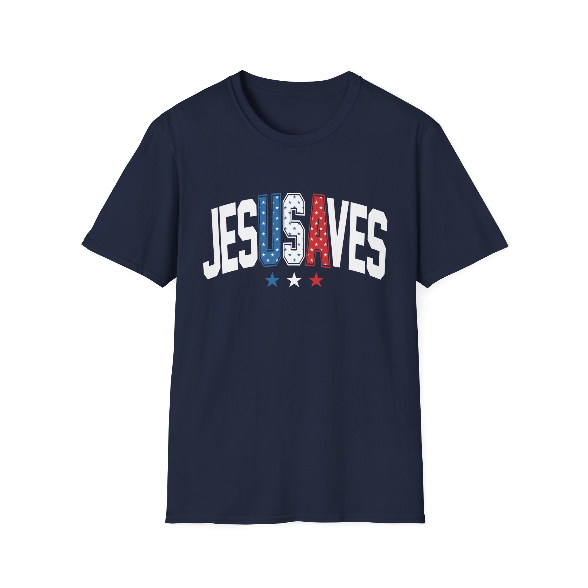 T-Shirt — JESUS SAVES Patriotic Christian Tee (Red White Blue)
