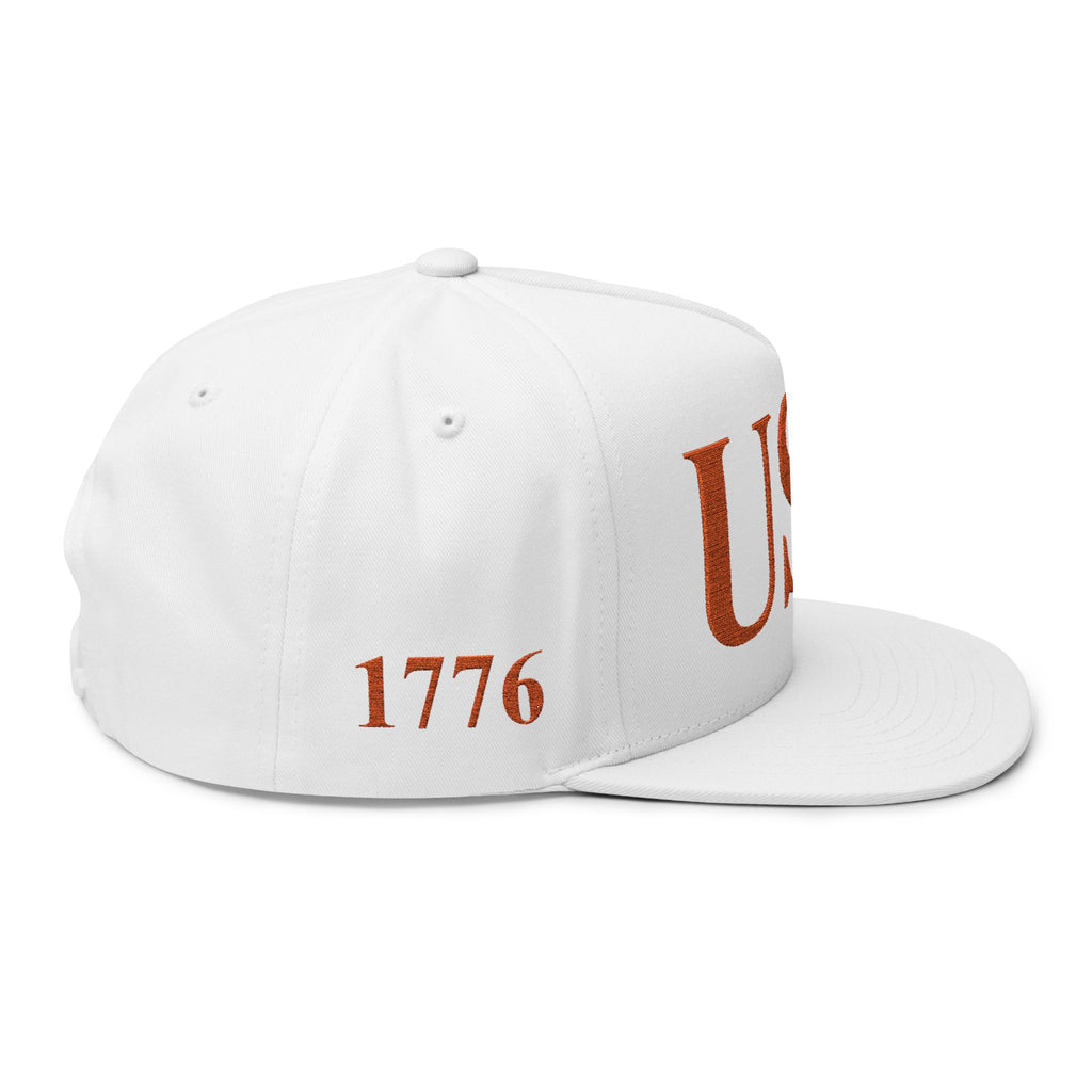 USA Embroidered Flat Bill Cap — Patriotic Snapback Hat for 4th of July & Everyday Wear