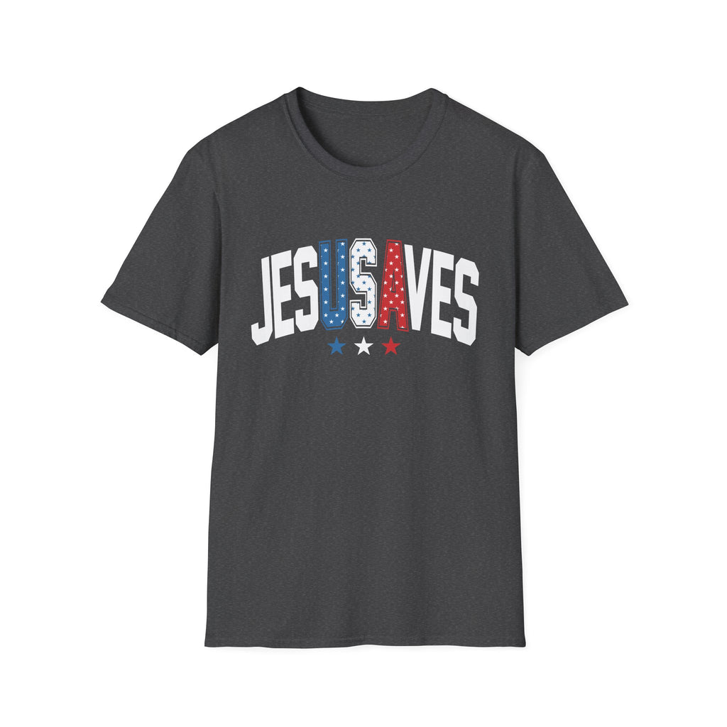 T-Shirt — JESUS SAVES Patriotic Christian Tee (Red White Blue)
