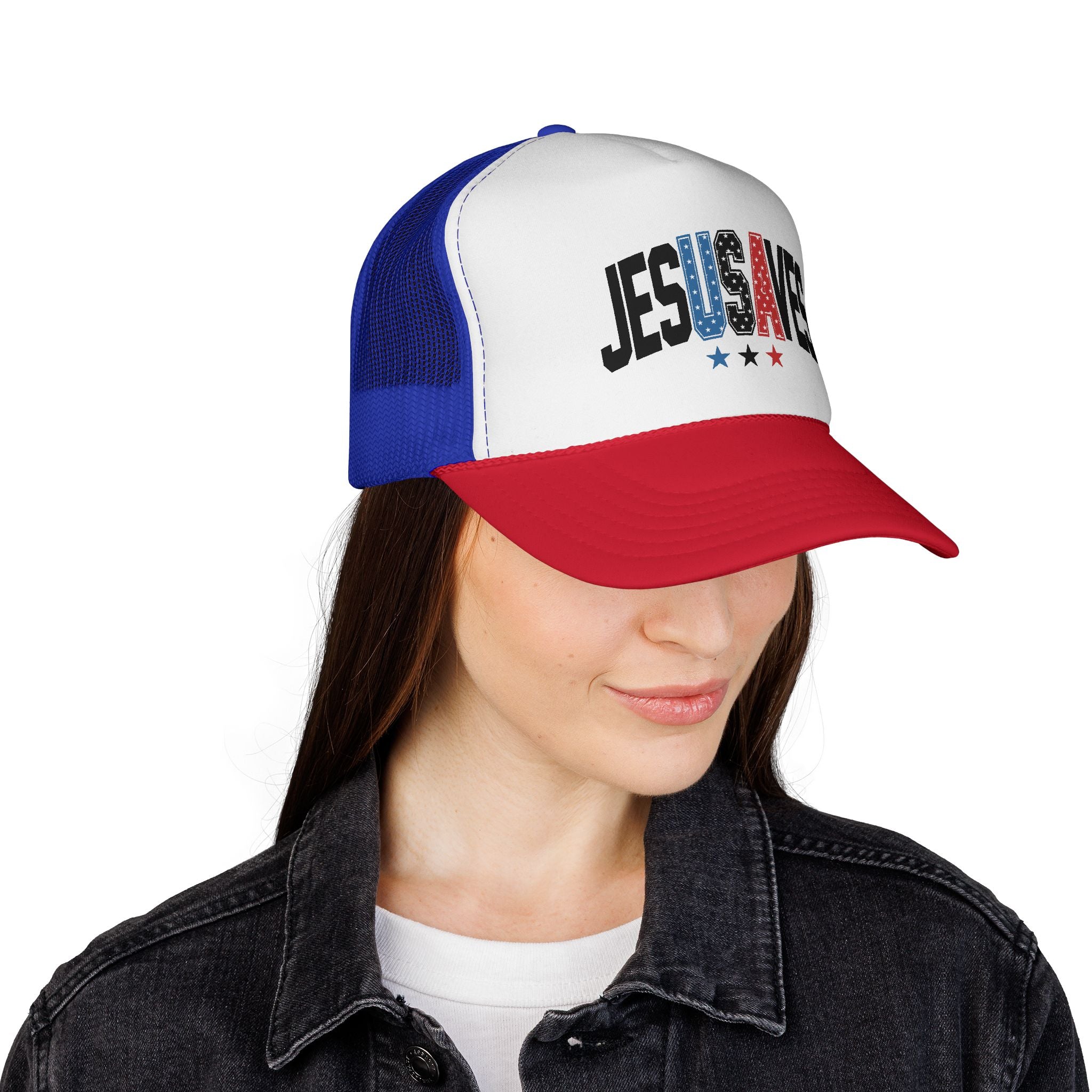 Jesus Saves Trucker Cap — Patriotic Christian Mesh Hat