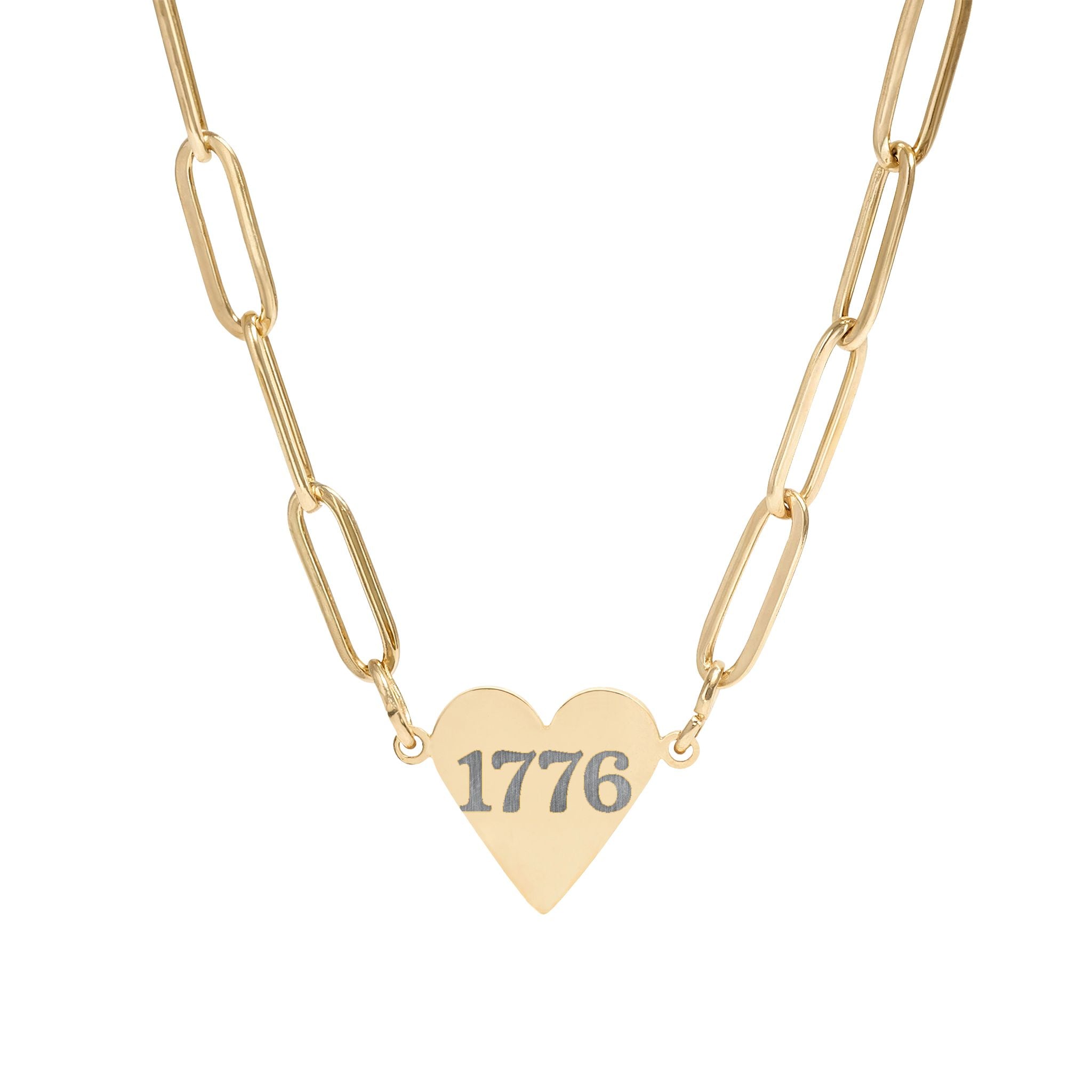 1776 Paperclip Heart Necklace — Engraved Patriotic Pendant (Gold, Rose Gold, Stainless)