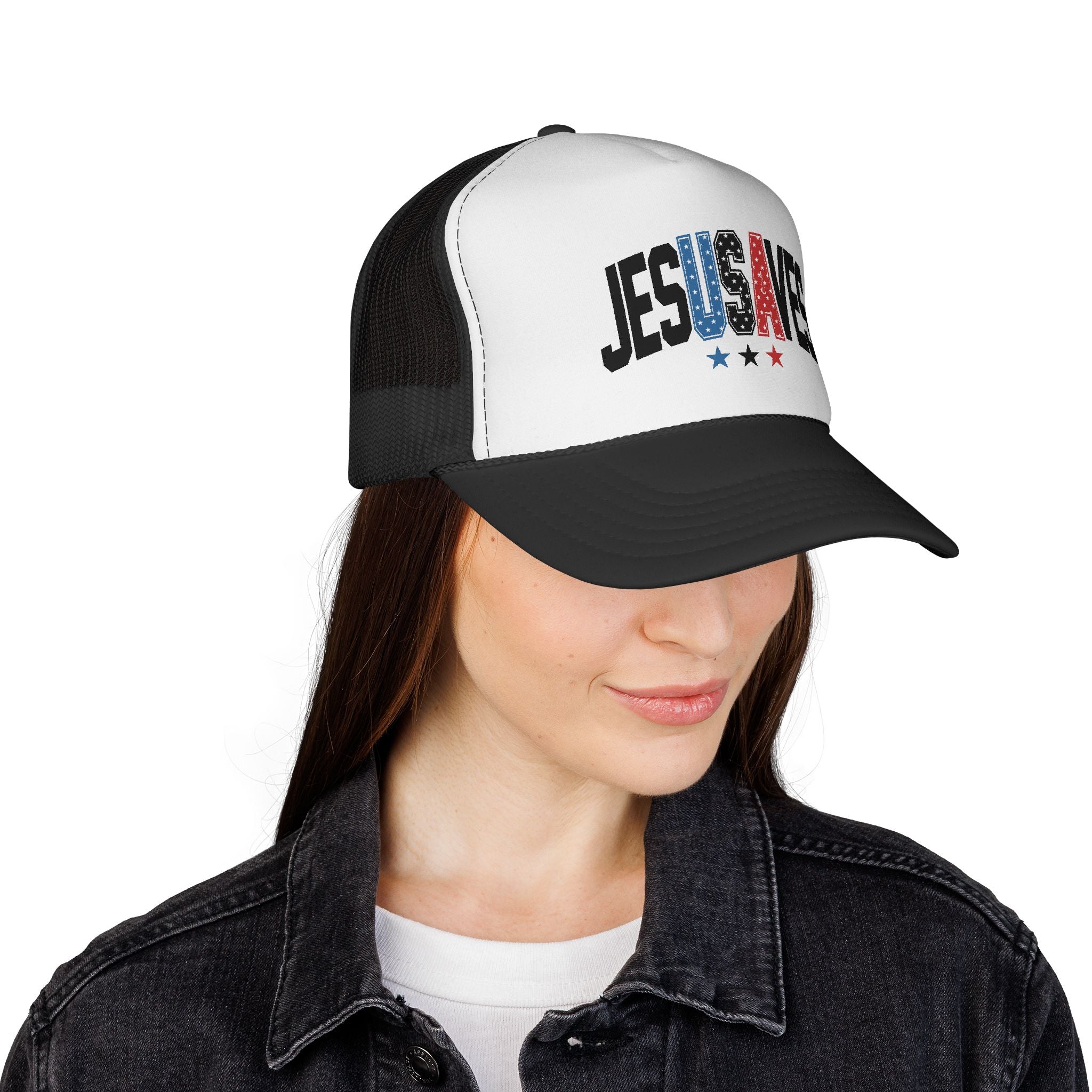 Jesus Saves Trucker Cap — Patriotic Christian Mesh Hat