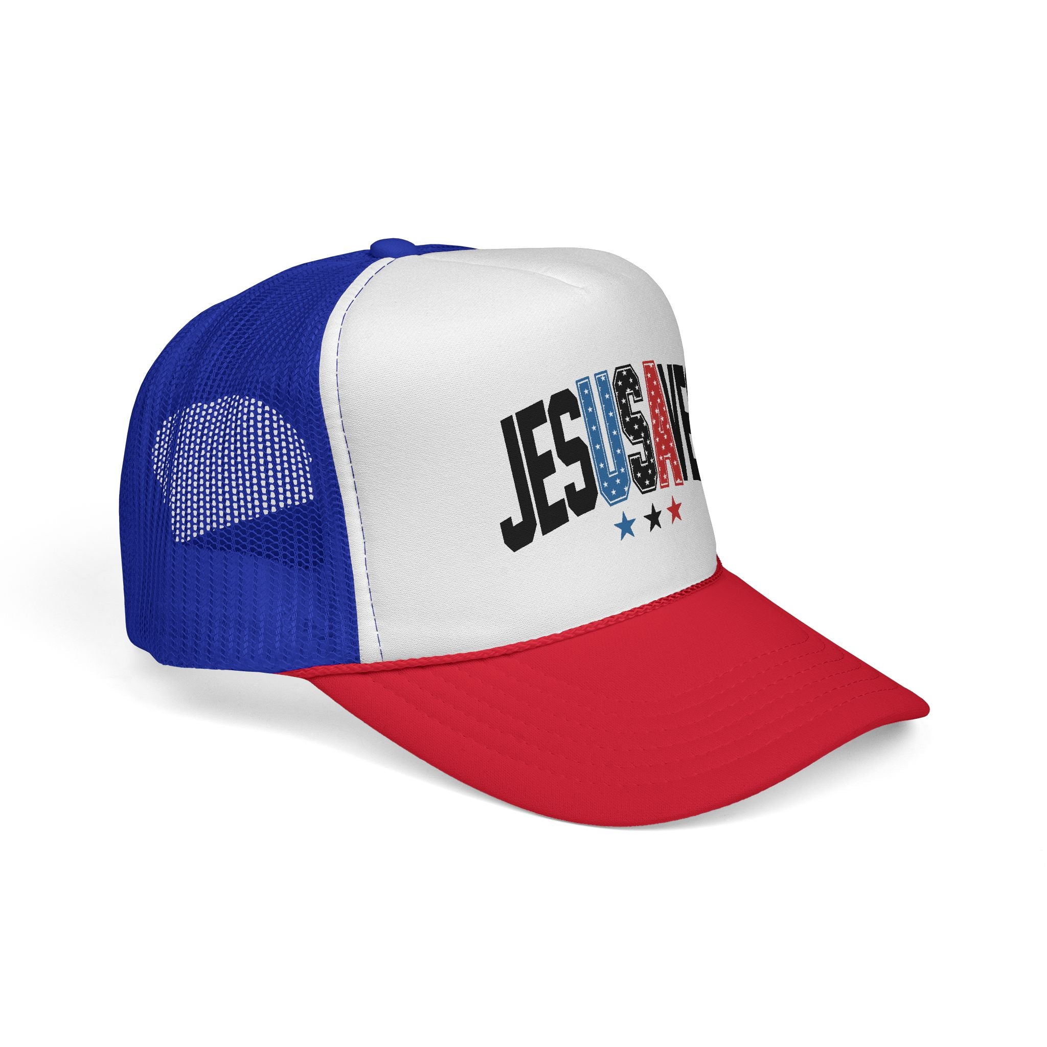 Jesus Saves Trucker Cap — Patriotic Christian Mesh Hat