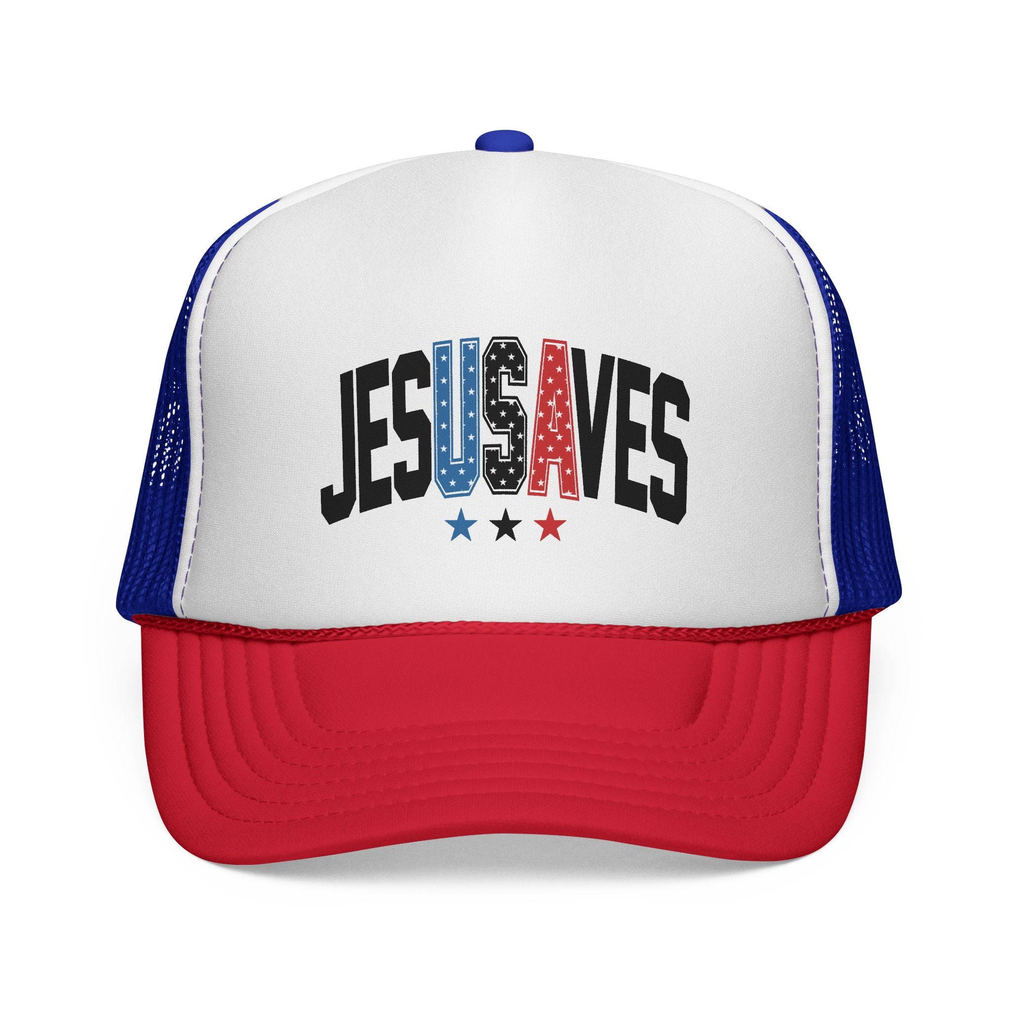 Jesus Saves Trucker Cap — Patriotic Christian Mesh Hat