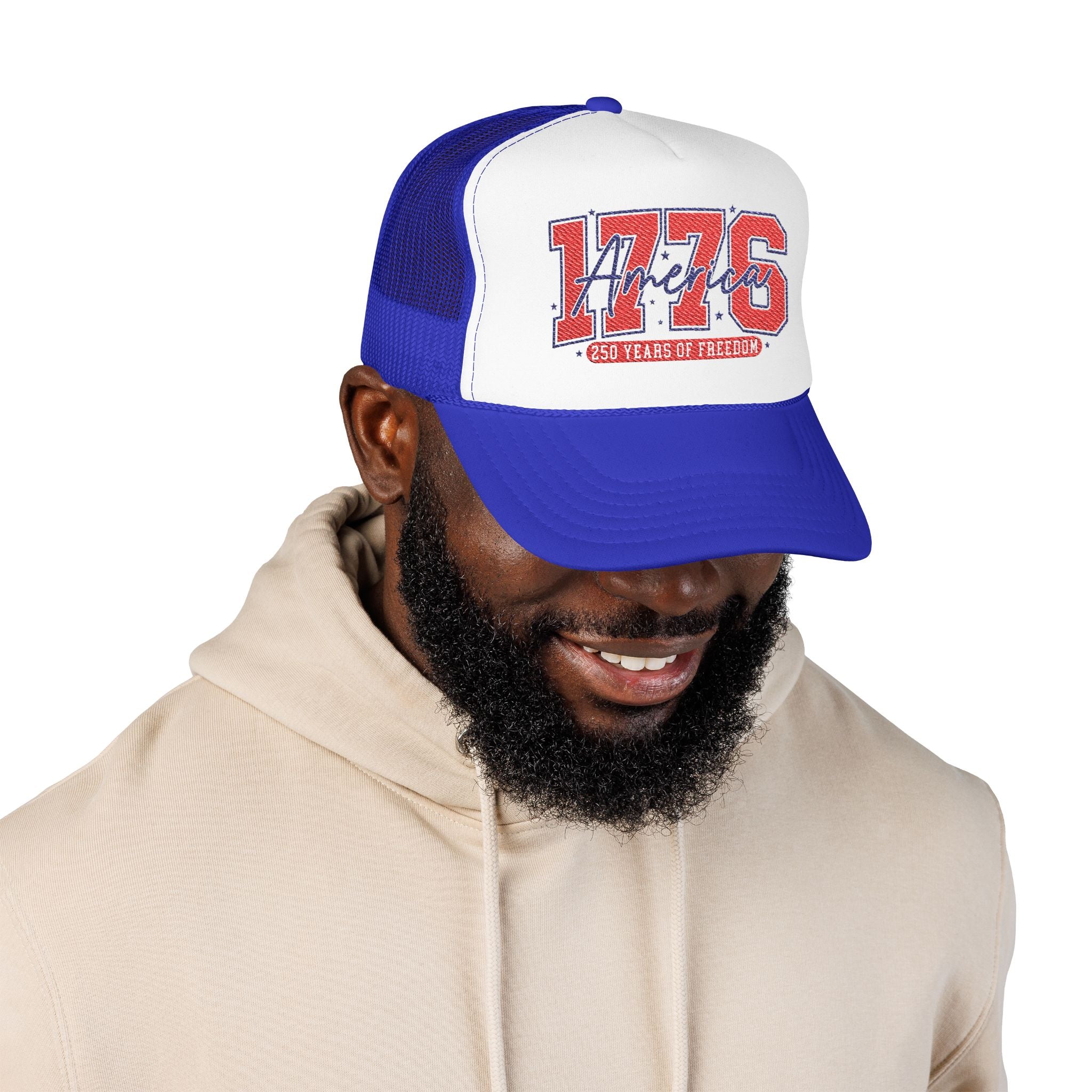 1776 America Trucker Hat — Retro Patriotic Freedom Foam Cap