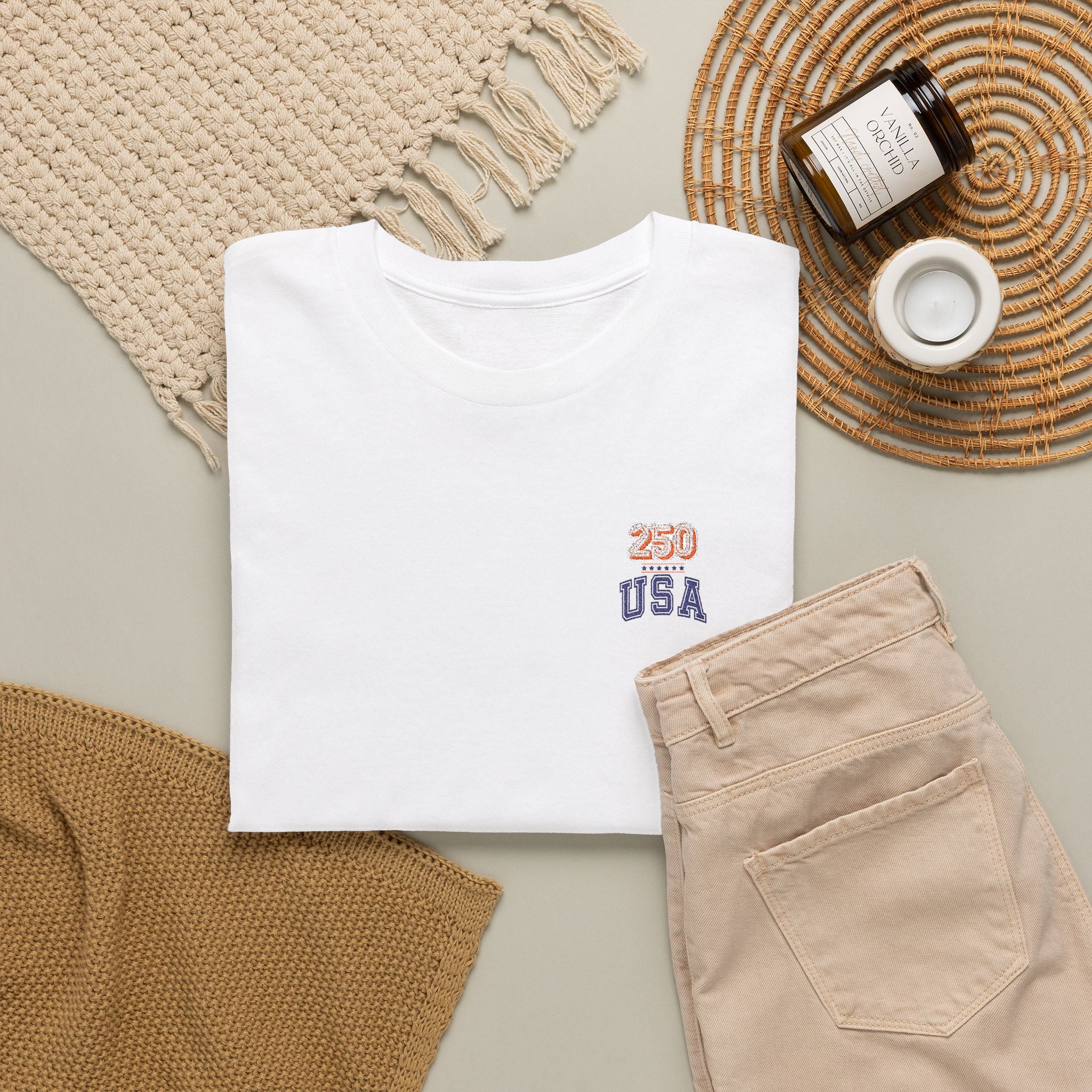 Patriotic 'USA 250' Tee Embroidery - Small Chest Graphic