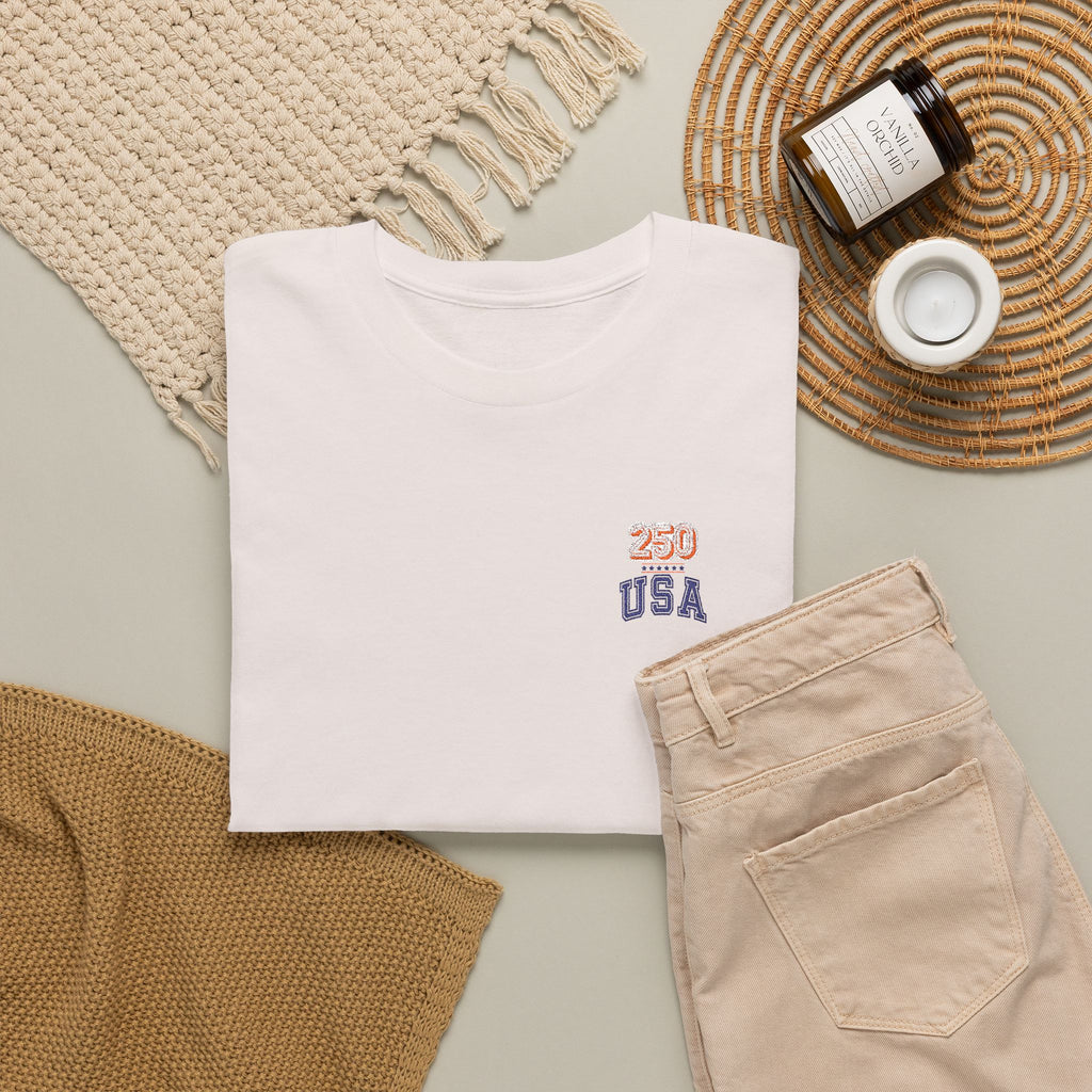Patriotic 'USA 250' Tee Embroidery - Small Chest Graphic