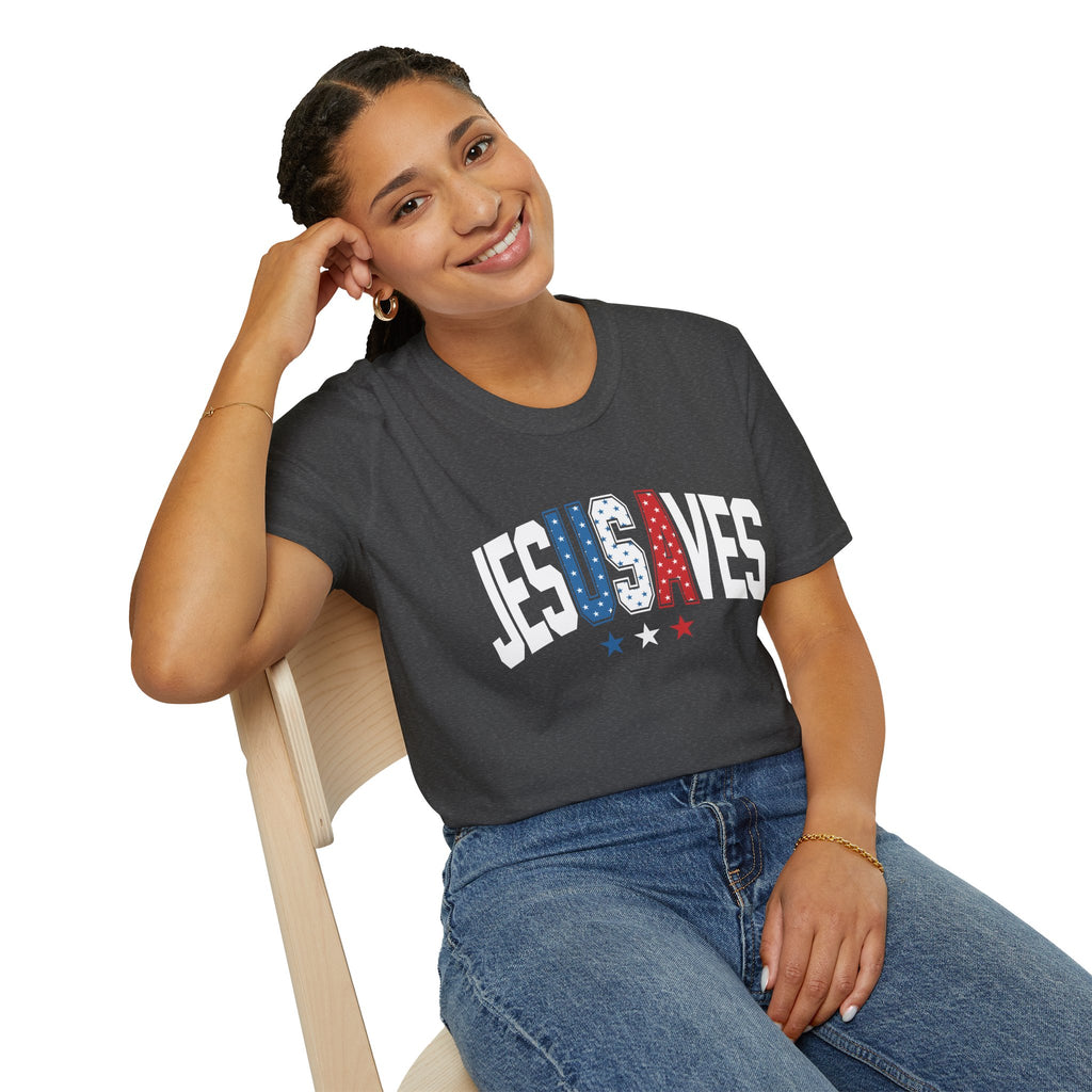 T-Shirt — JESUS SAVES Patriotic Christian Tee (Red White Blue)