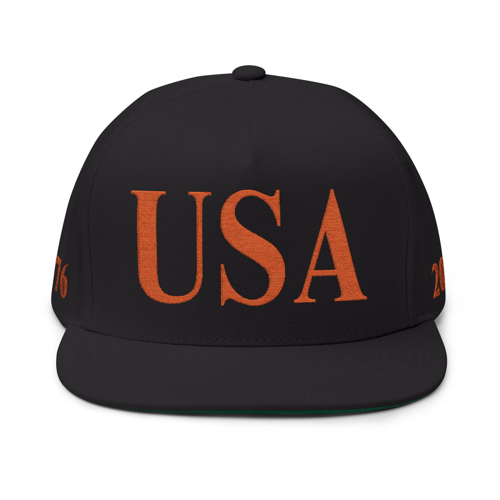 USA Embroidered Flat Bill Cap — Patriotic Snapback Hat for 4th of July & Everyday Wear