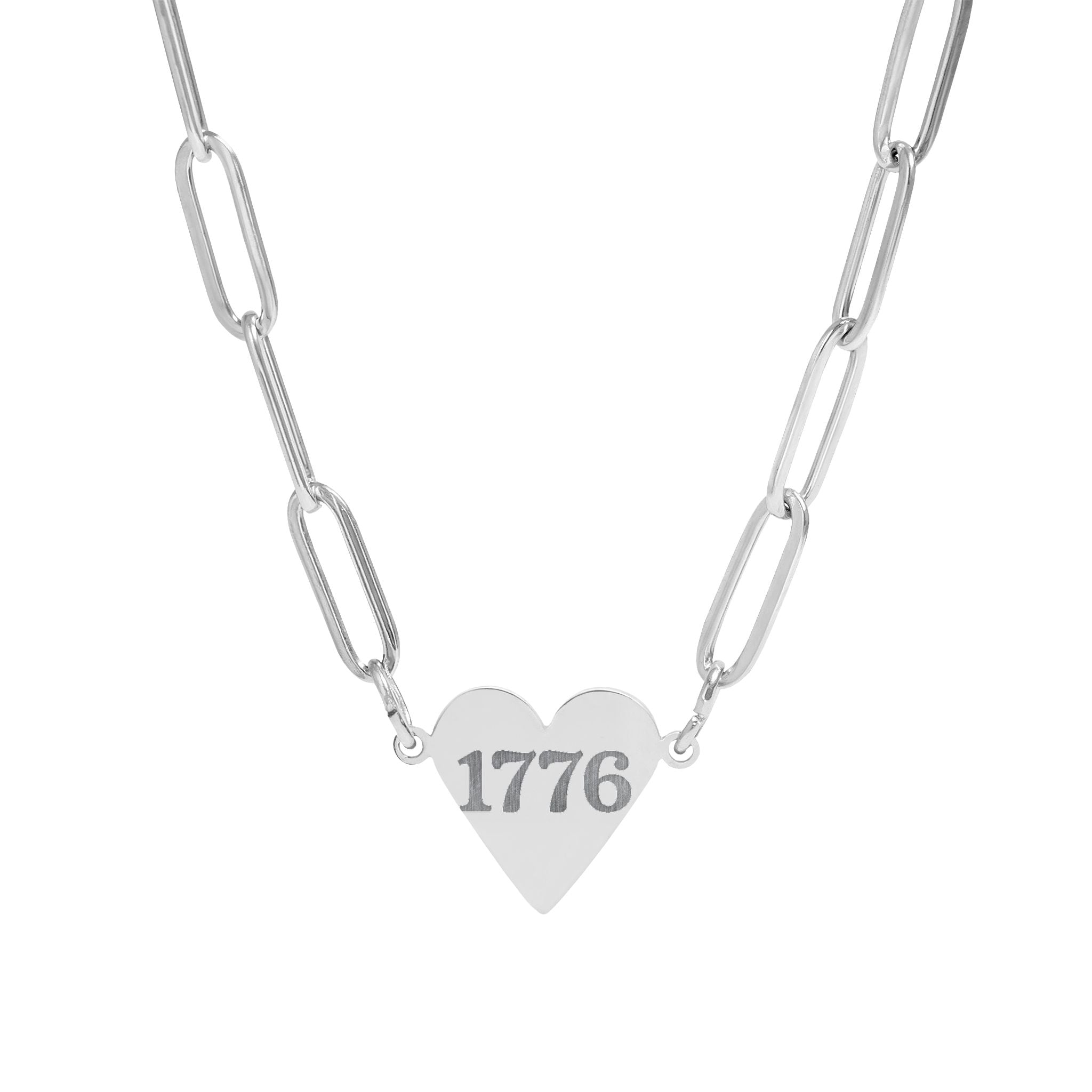 1776 Paperclip Heart Necklace — Engraved Patriotic Pendant (Gold, Rose Gold, Stainless)