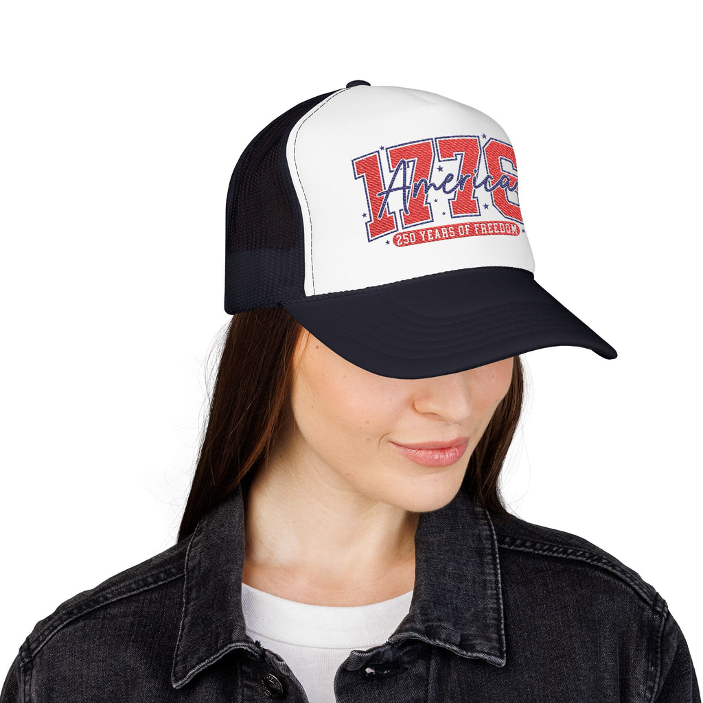 1776 America Trucker Hat — Retro Patriotic Freedom Foam Cap