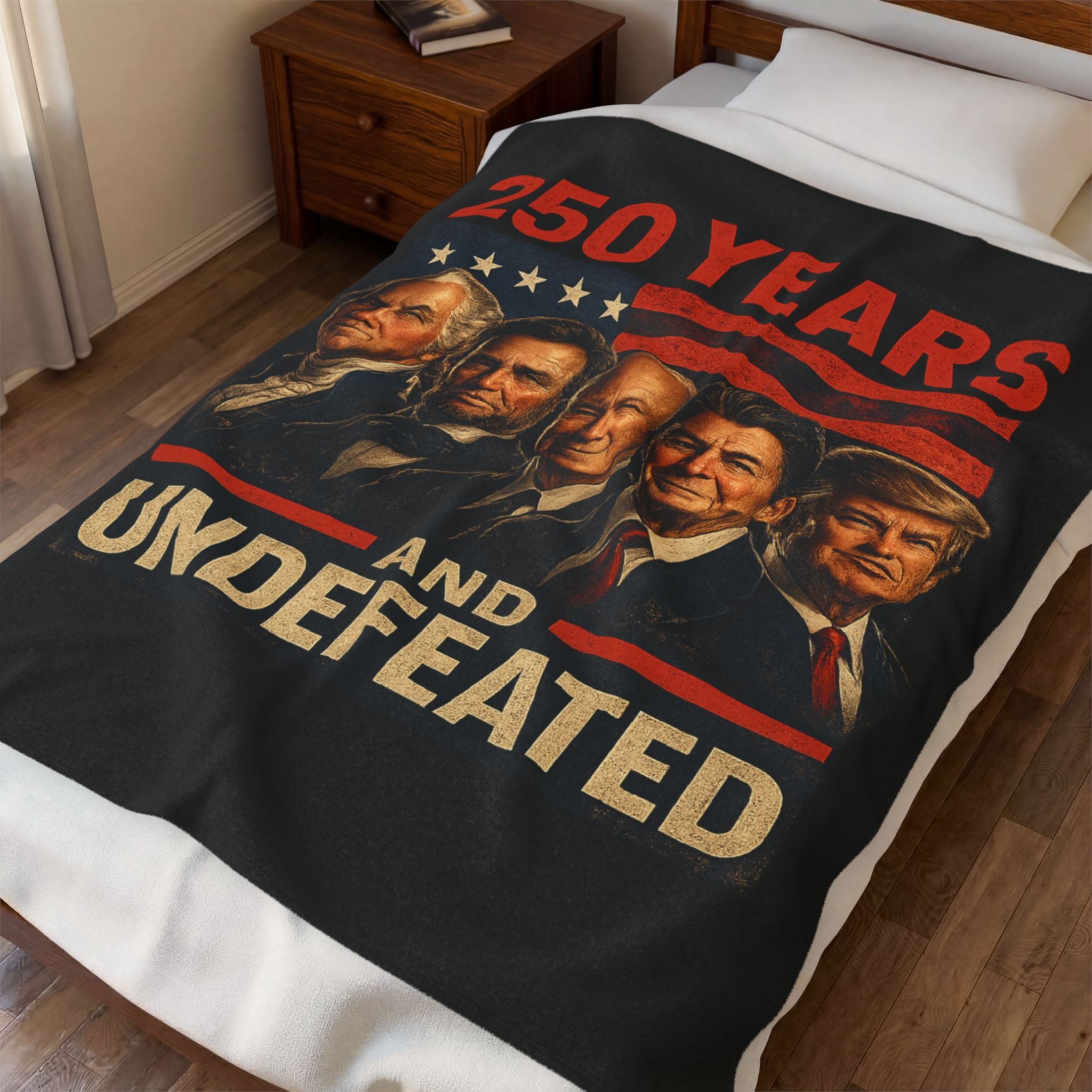 250 Years and Undefeated Velveteen Plush Blanket — Patriotic Presidents