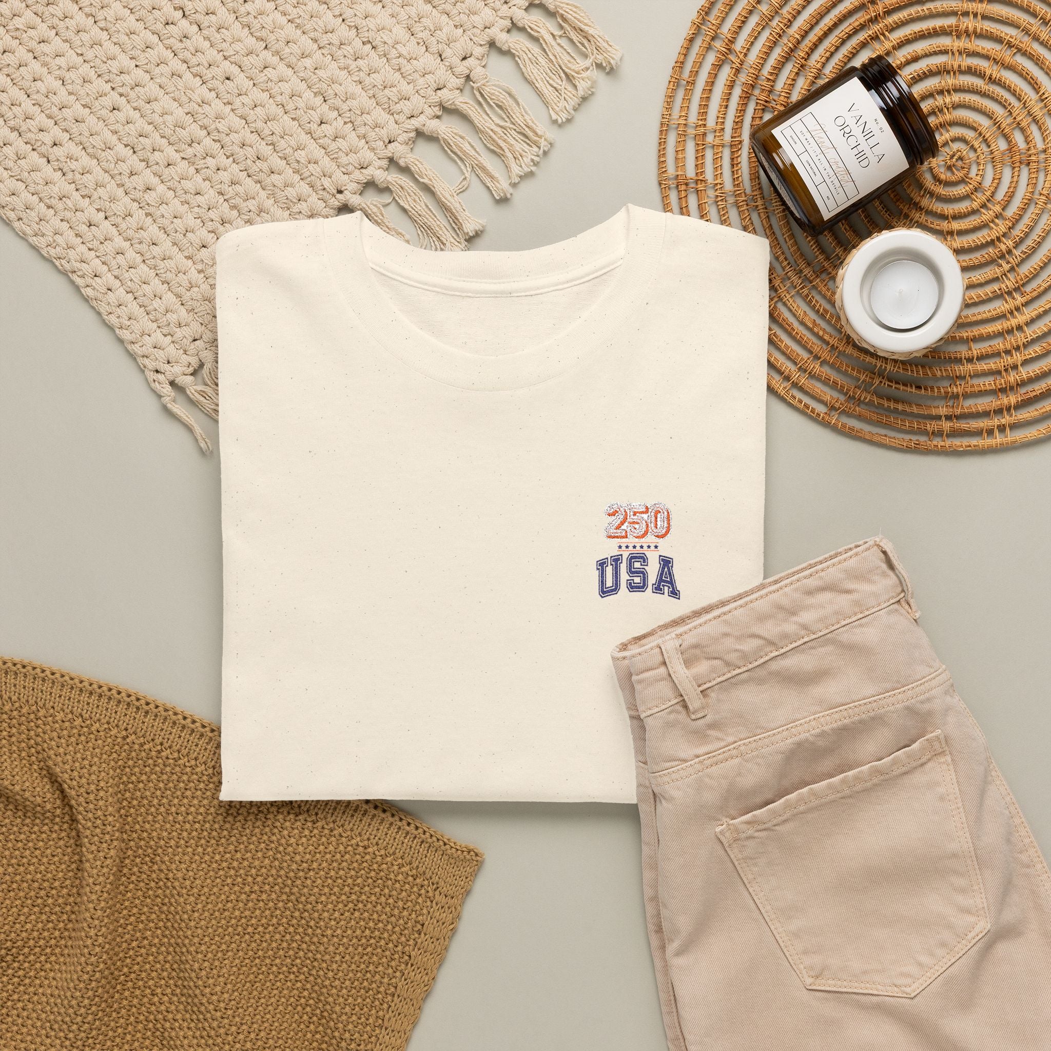 Patriotic 'USA 250' Tee Embroidery - Small Chest Graphic