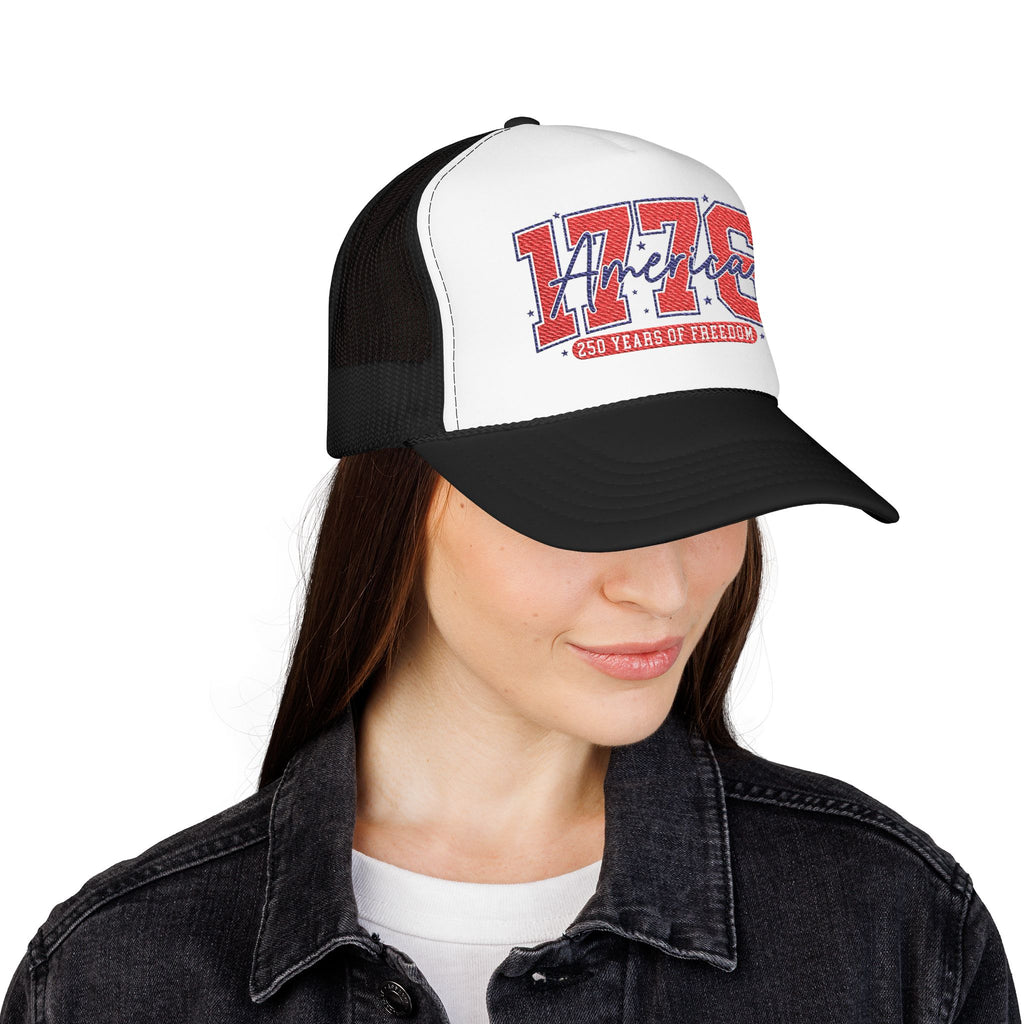 1776 America Trucker Hat — Retro Patriotic Freedom Foam Cap