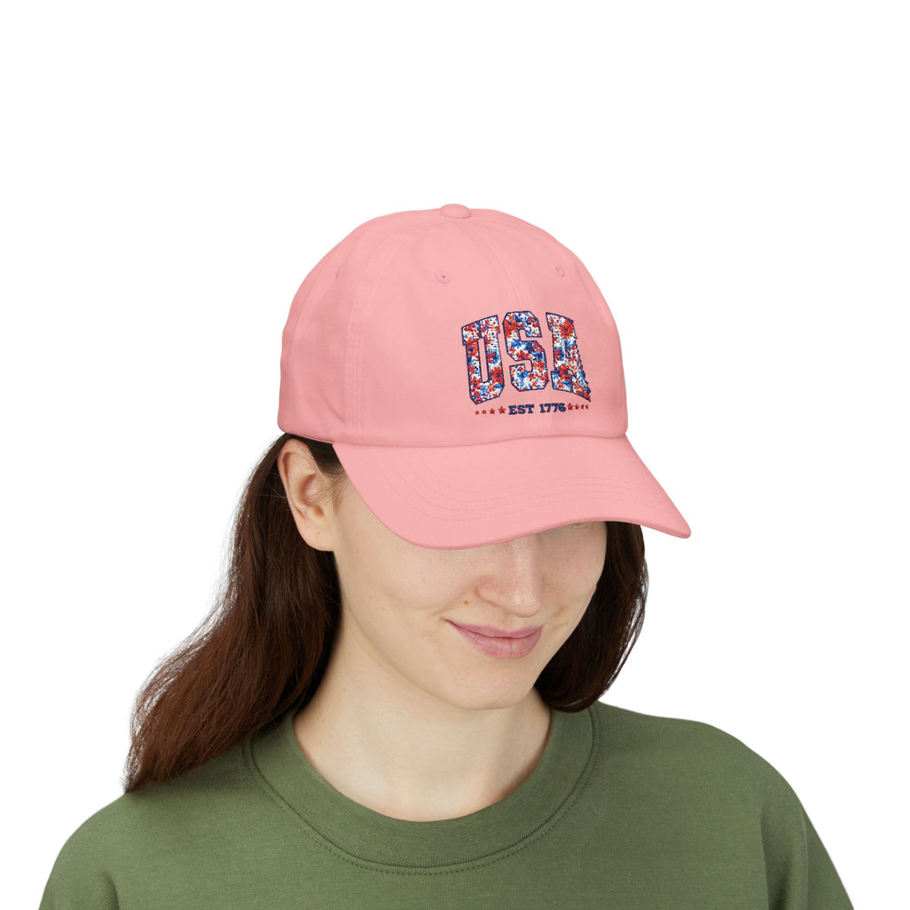 Patriotic Floral Dad Cap — Vintage American Flag Flower Baseball Hat