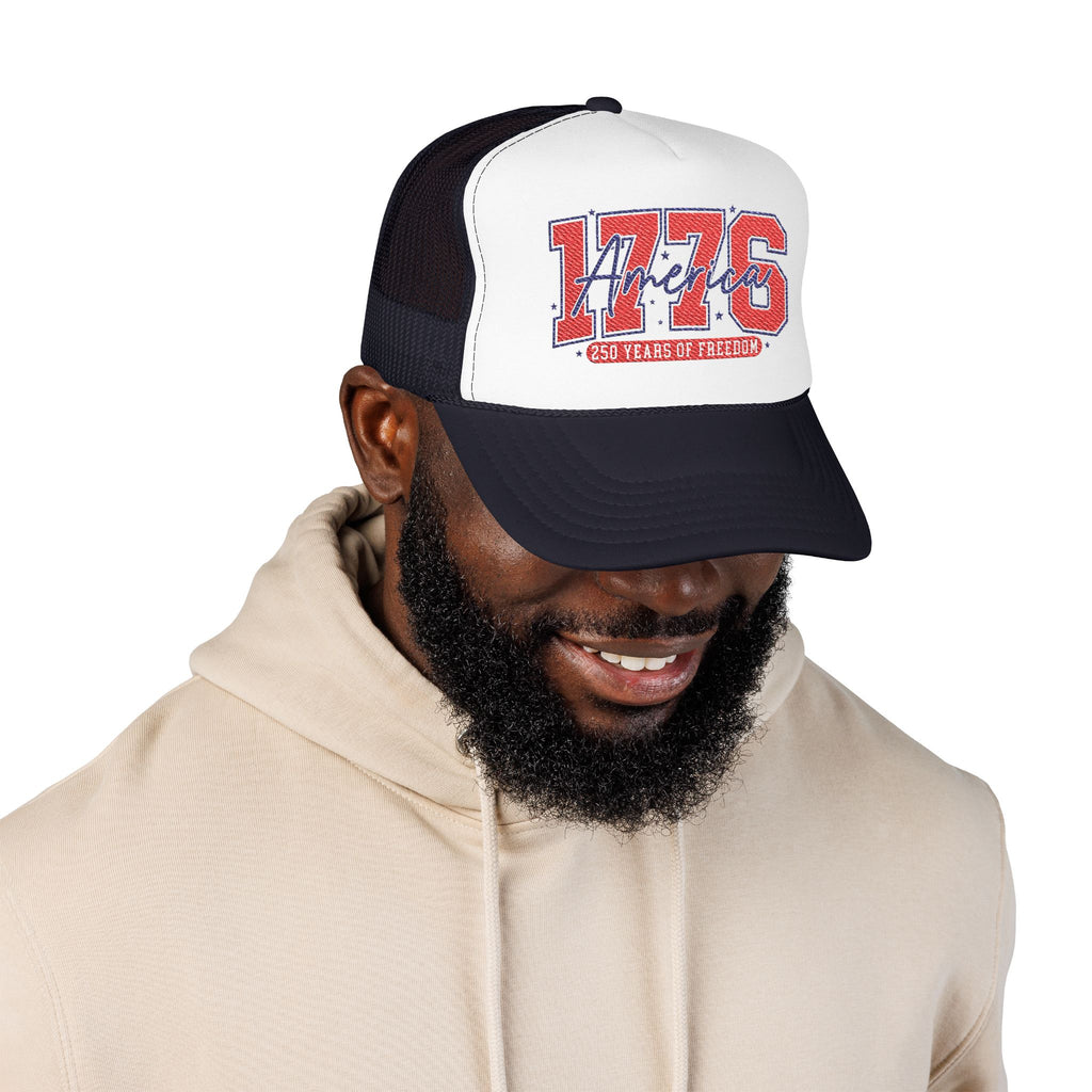 1776 America Trucker Hat — Retro Patriotic Freedom Foam Cap