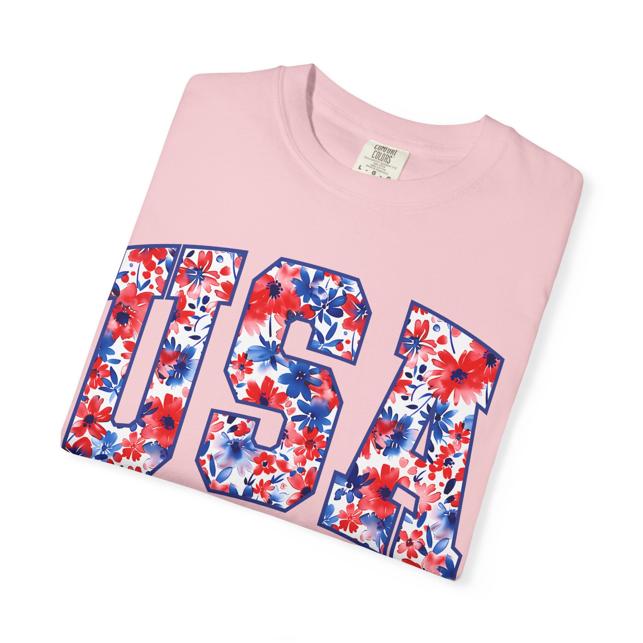 USA Floral Flag T-Shirt — "EST 1776" Patriotic Fourth of July Tee