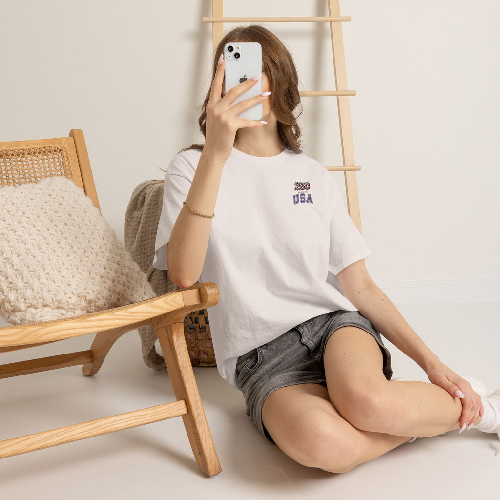 Patriotic 'USA 250' Tee Embroidery - Small Chest Graphic