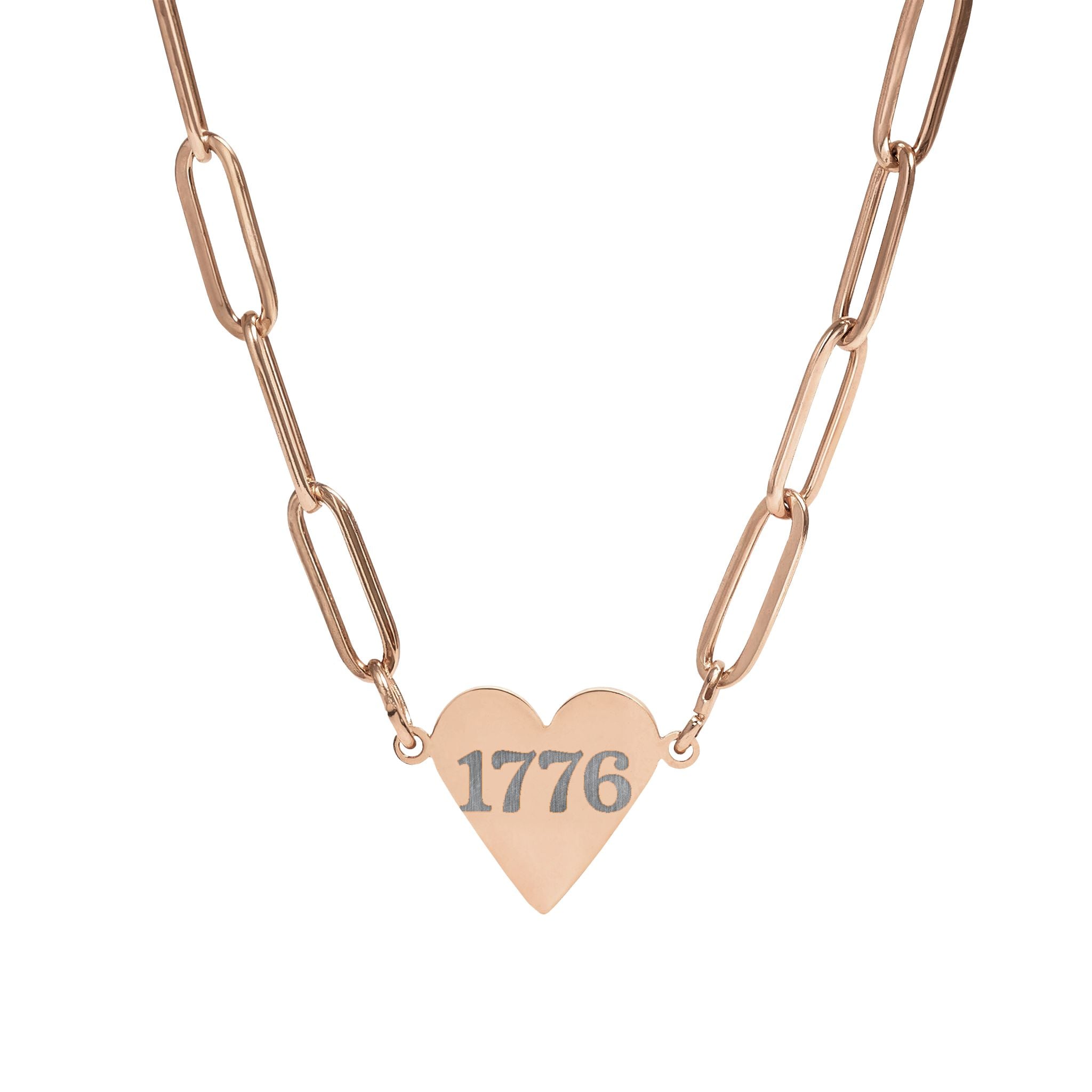 1776 Paperclip Heart Necklace — Engraved Patriotic Pendant (Gold, Rose Gold, Stainless)
