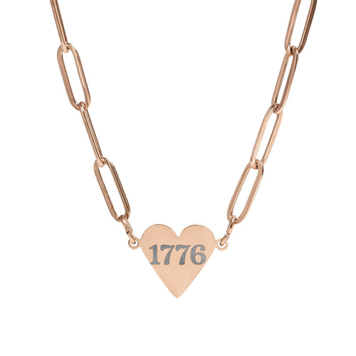1776 Paperclip Heart Necklace — Engraved Patriotic Pendant (Gold, Rose Gold, Stainless)